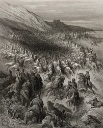 サラディン（1137-93）軍に囲まれた十字軍。JFの「Bibliotheque des Croisades」のイラスト。ミショー、1877
